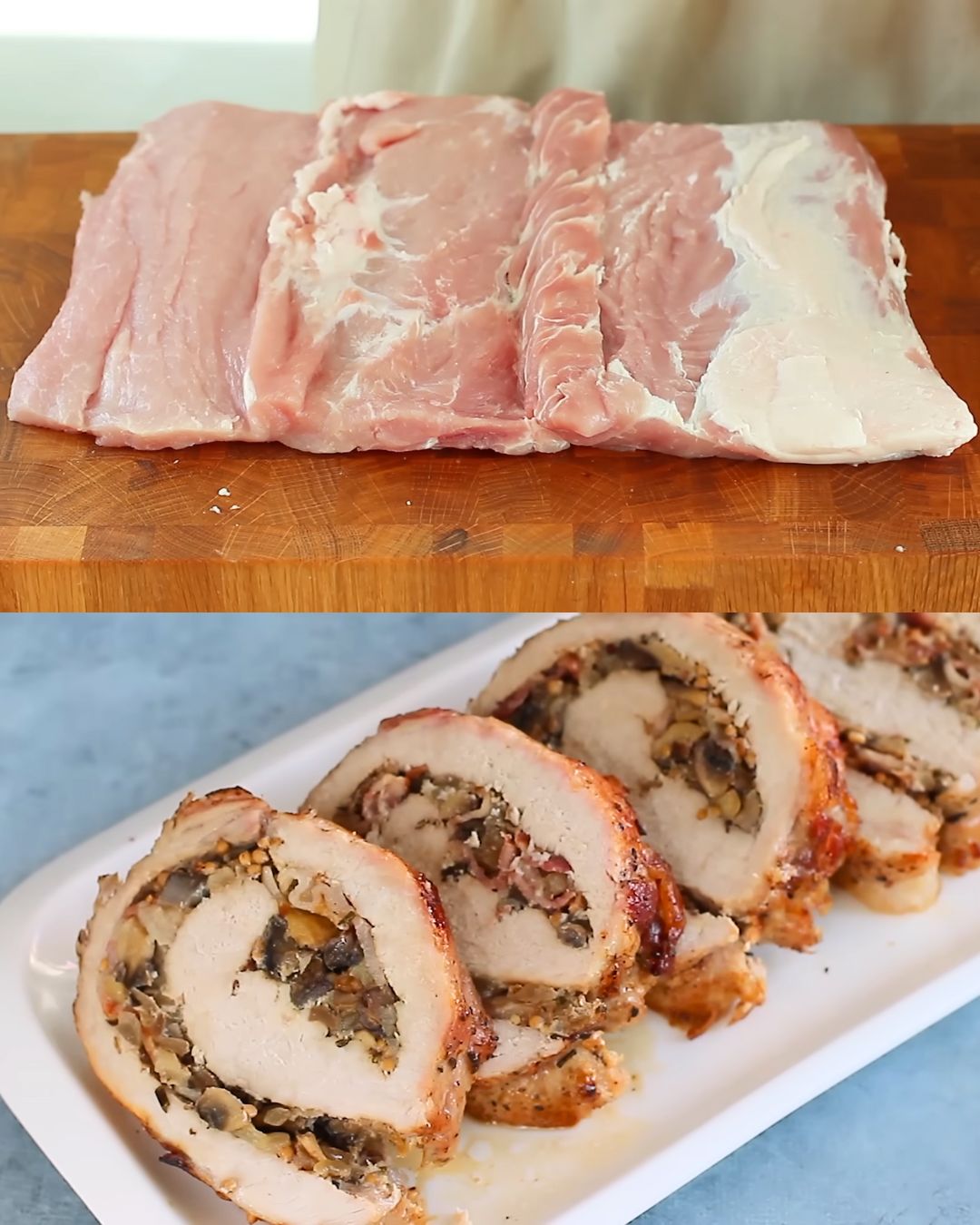 Herb-Crusted Pork Loin with Mushroom-Bacon Mustard Glaze