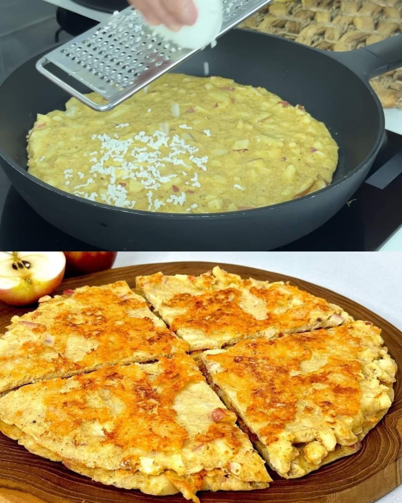 Healthy Apple Oatmeal Pancakes with Mozzarella Topping