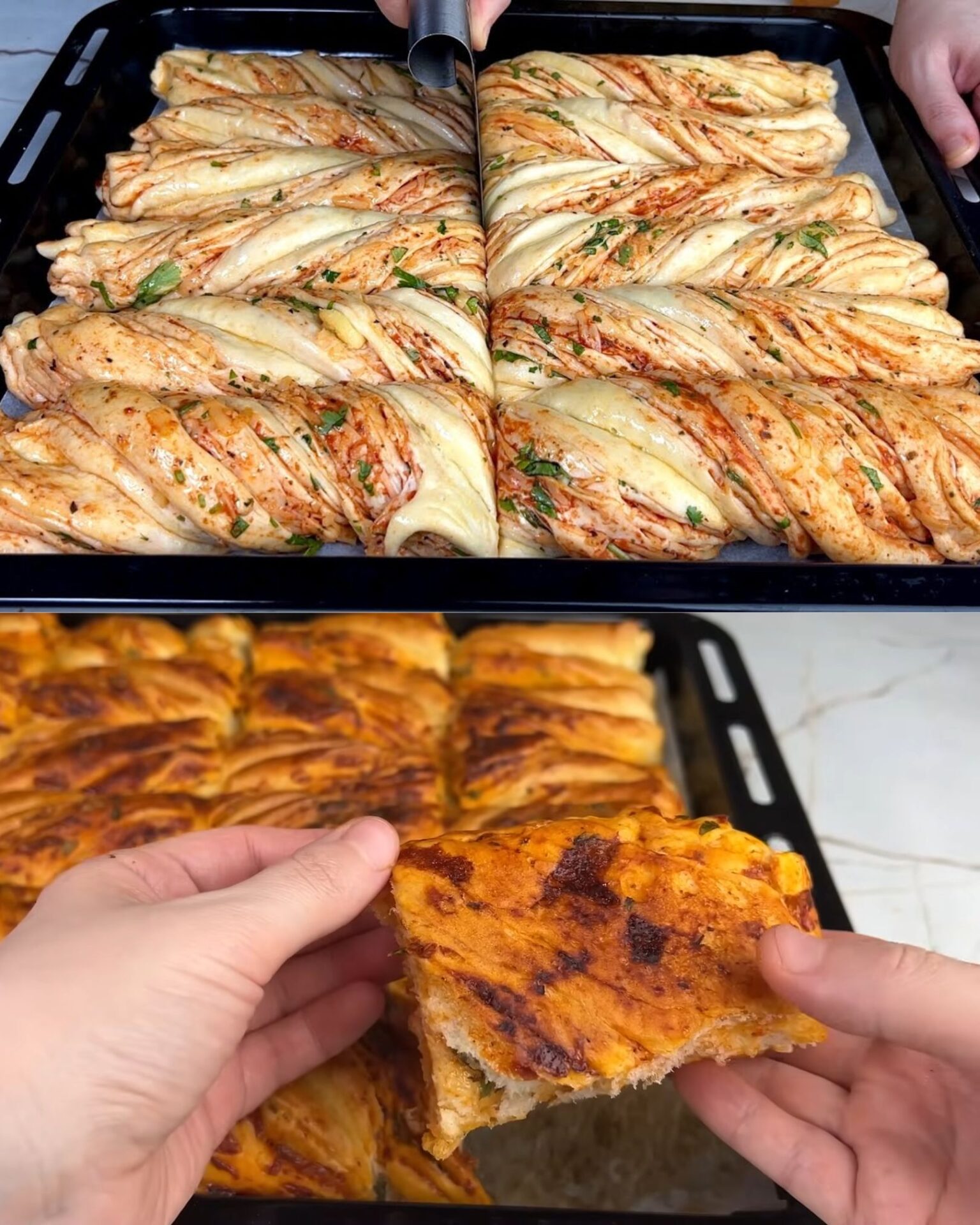 Soft Cheese-Stuffed Bread Boats with Herb Tomato Glaze