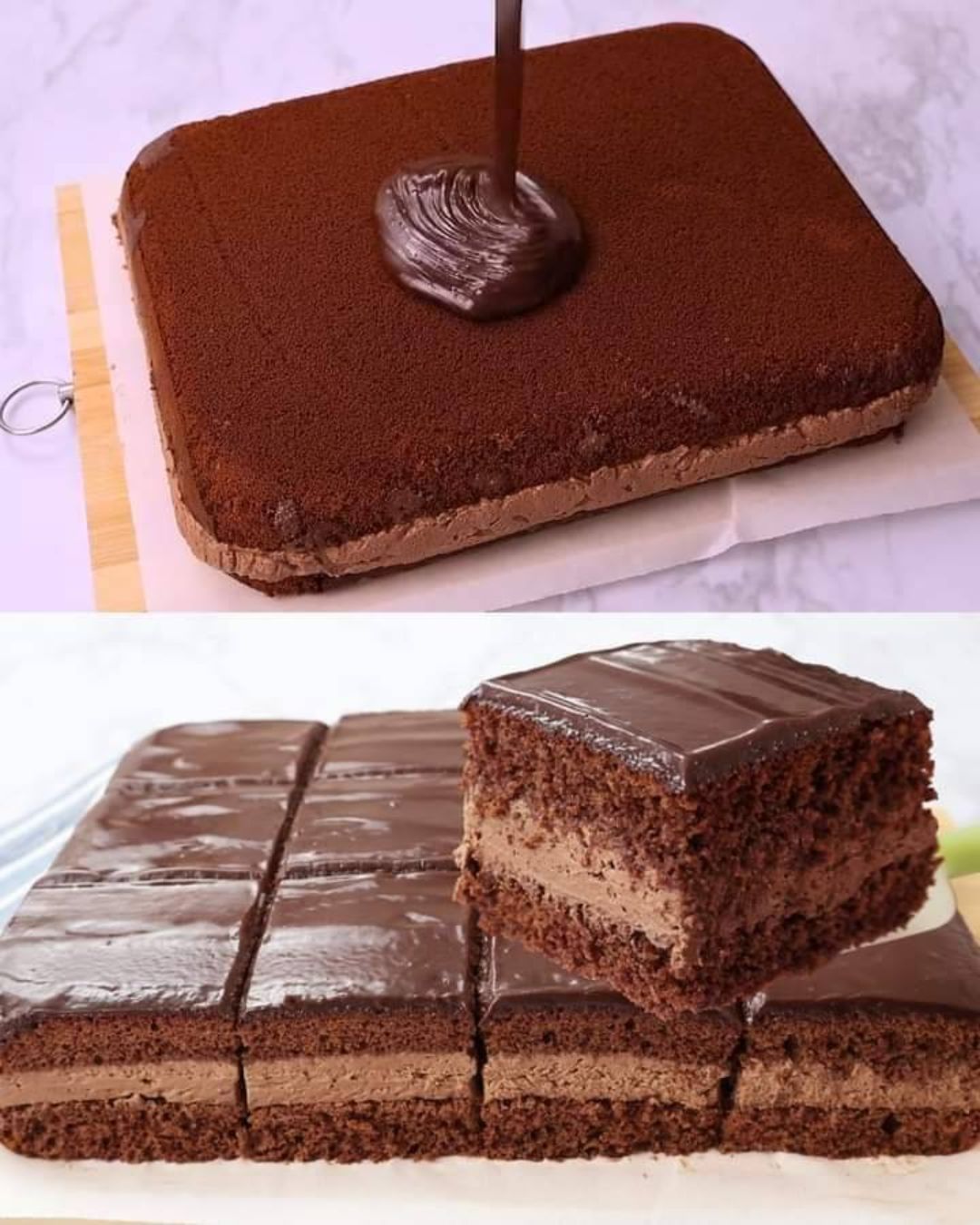 Decadent Chocolate Layer Cake with Creamy Filling and Ganache