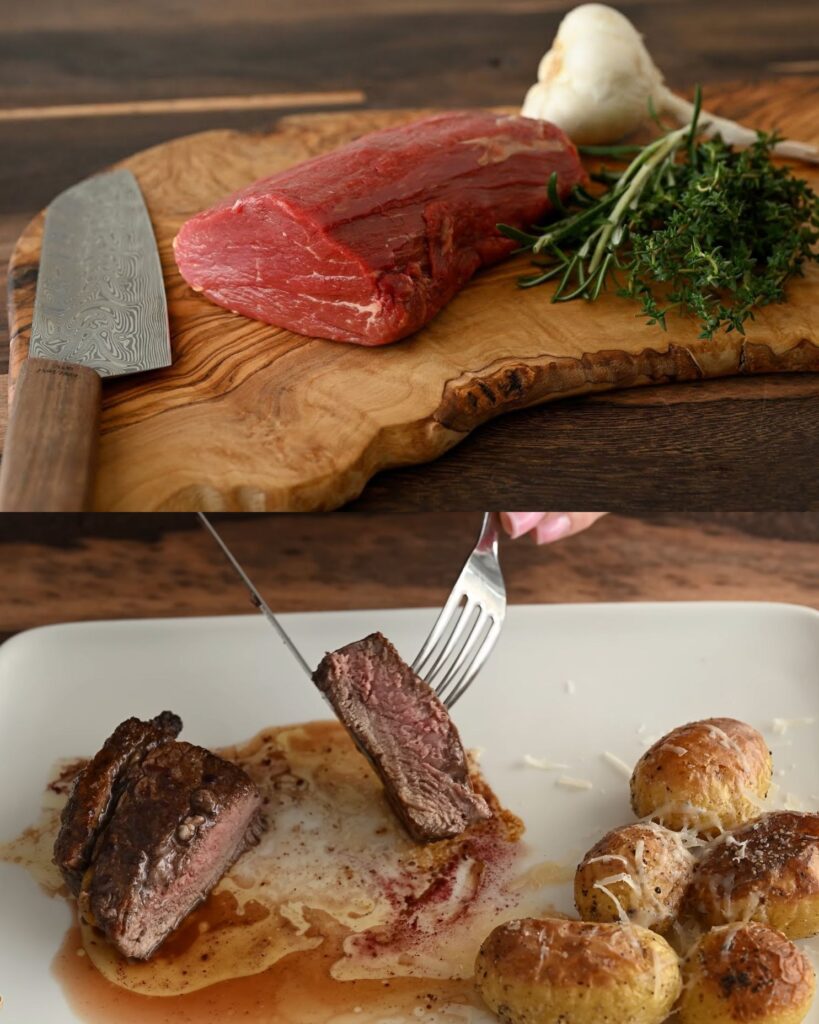 Beef Fillet with Red Wine Sauce and Parmesan Roasted Baby Potatoes