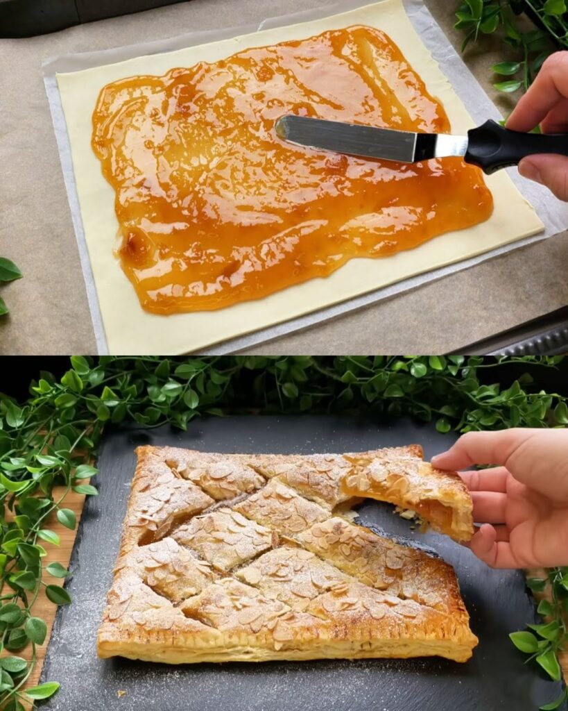 Flaky Puff Pastry with Apricot Jam and Almonds