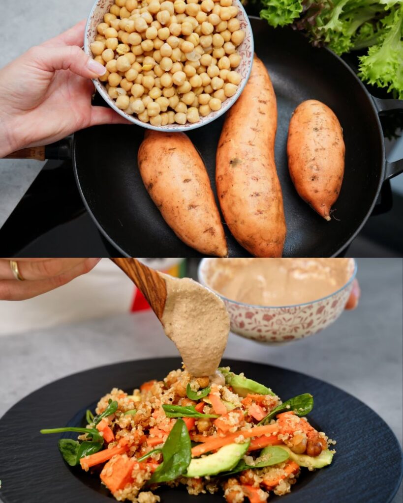 Nourishing Quinoa and Chickpea Buddha Bowl with Creamy Tahini Dressing finished dish