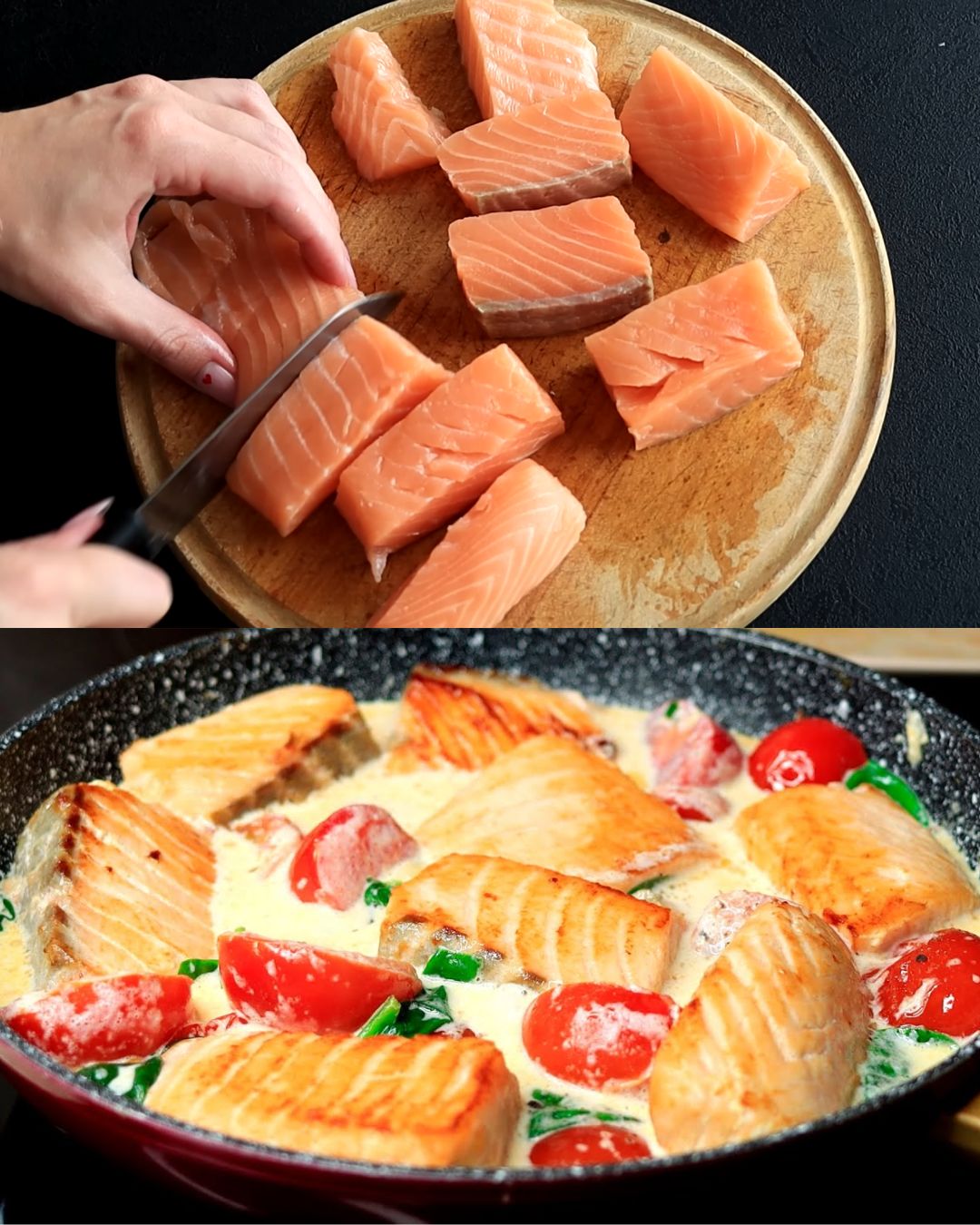 Creamy Garlic Salmon with Spinach and Cherry Tomatoes