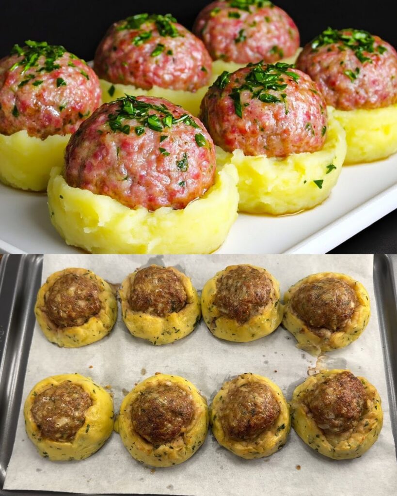 Minced Meat Patties with Creamy Mushroom Sauce and Fresh Salad finished dish
