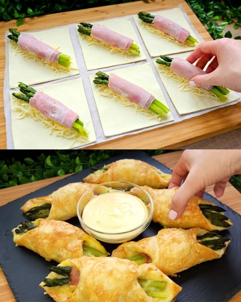 Ham and Cheese Puff Pastry with Green Asparagus