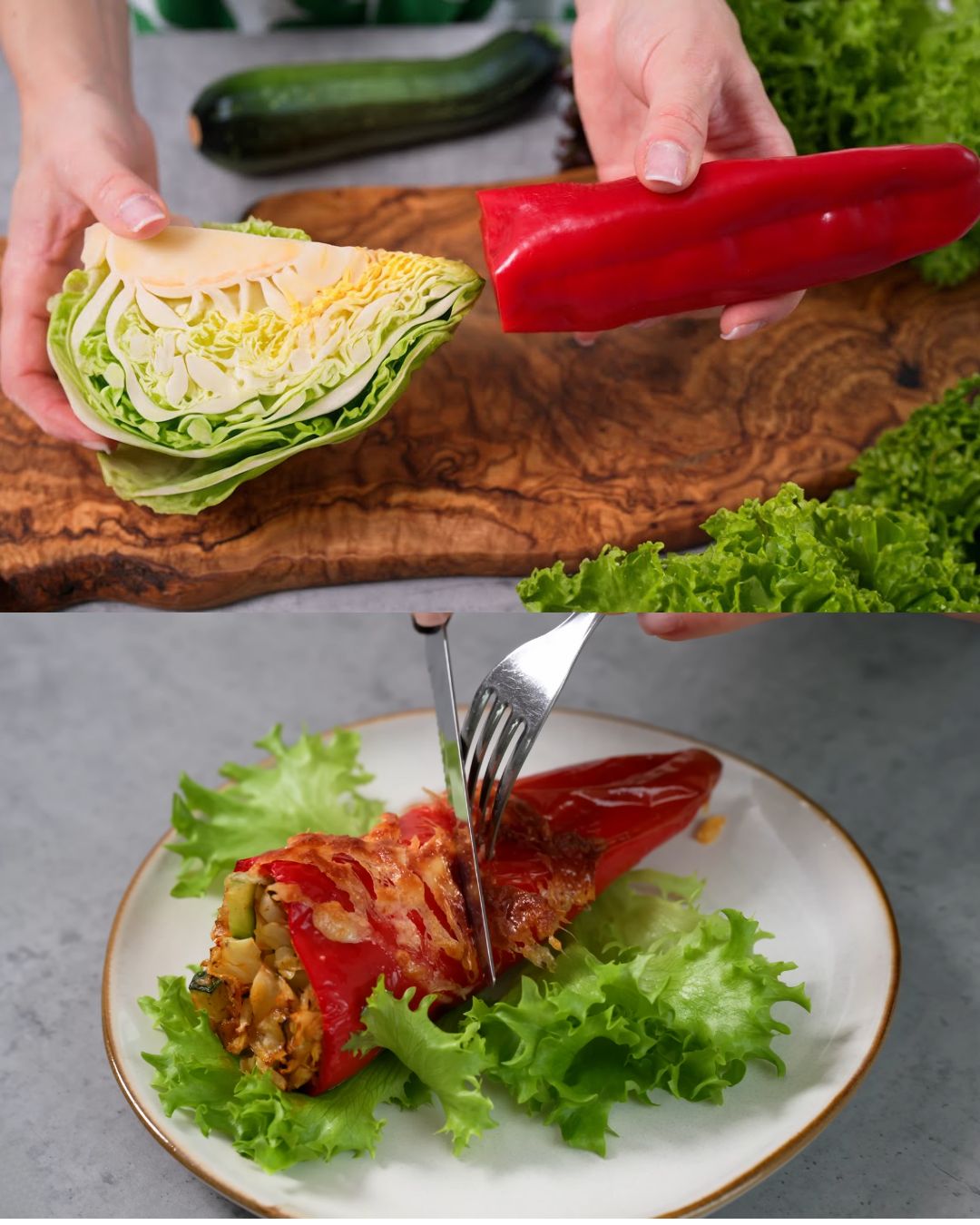 Stuffed Red Peppers with Zucchini and Cabbage