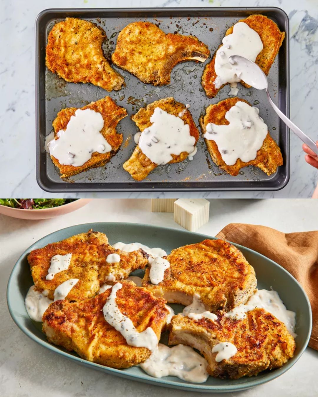 Classic Breaded Pork Chops with Creamy Mushroom Sauce