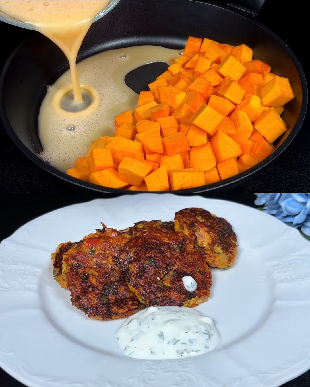 Creamy Pumpkin and Vegetable Oatmeal Bake with Parmesan and Herb Yogurt Sauce