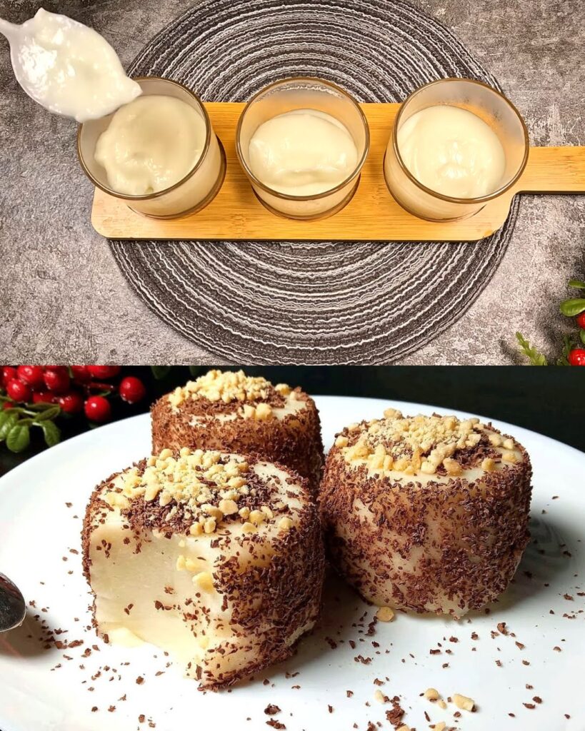 Creamy Vanilla Pudding with Chocolate Topping finished dish