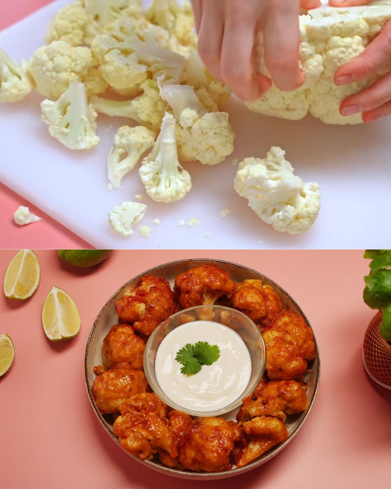 Spicy Baked Cauliflower Bites with Garlic Lime Yogurt Sauce