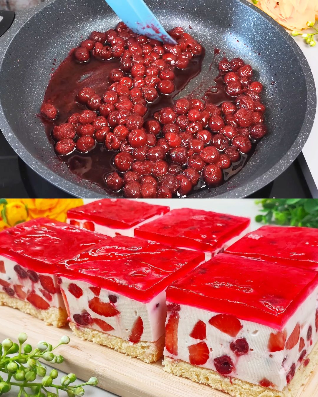 Berry Cream Layer Cake with Cherry Jelly