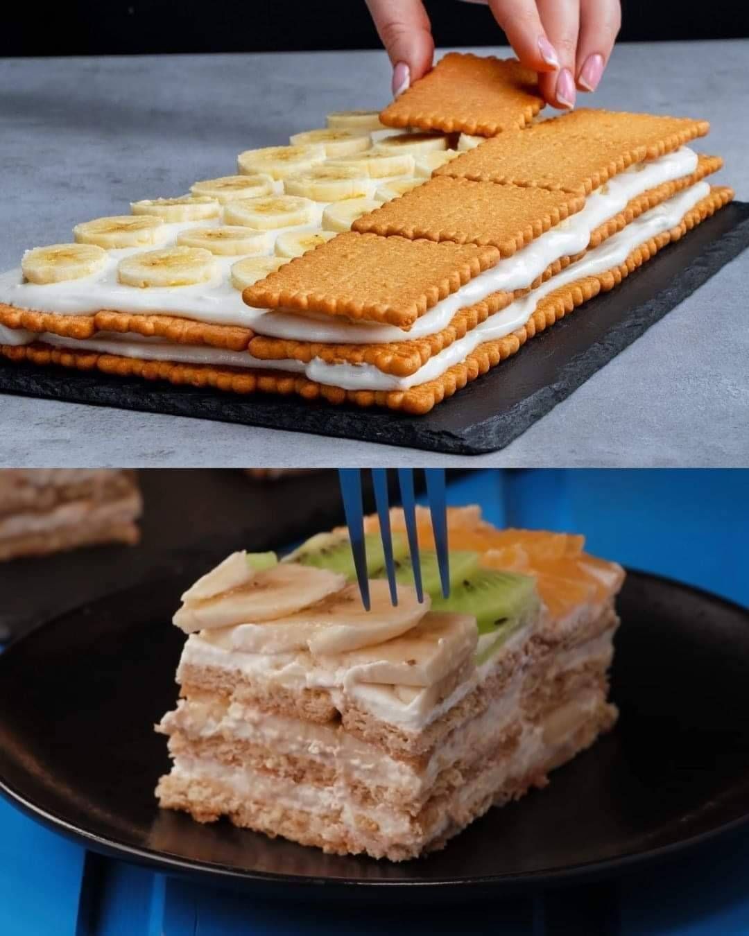 No-Bake Banana and Fruit Delight Cake