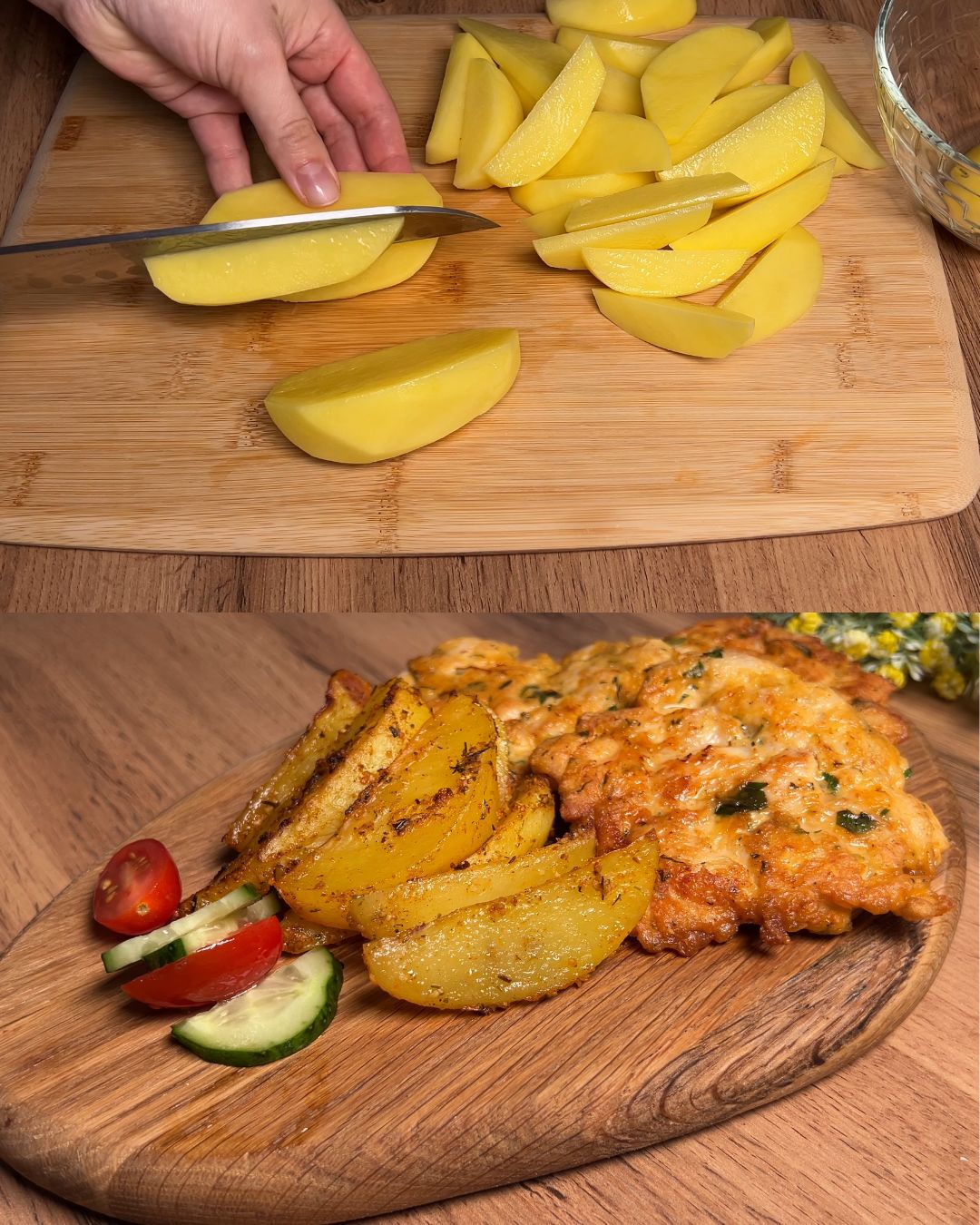 Herb-Infused Chicken and Crispy Potatoes with Cucumber Tomato Side Salad