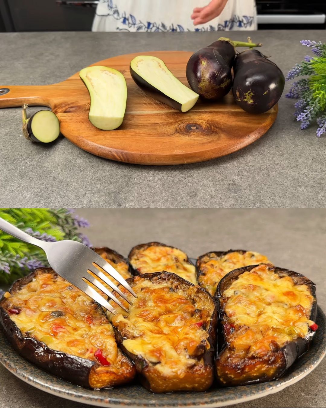 Roasted Stuffed Eggplant with Vegetables and Parmesan