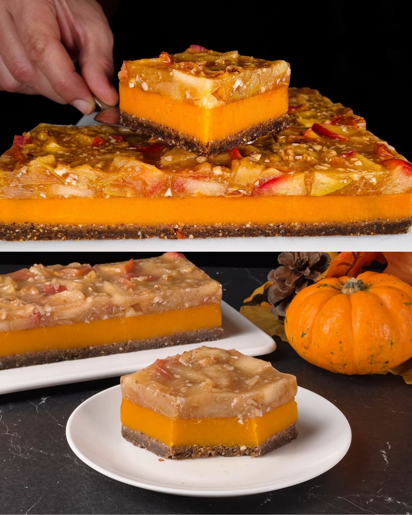 Pumpkin Semolina and Walnut Tart with Cinnamon-Spiced Fruit