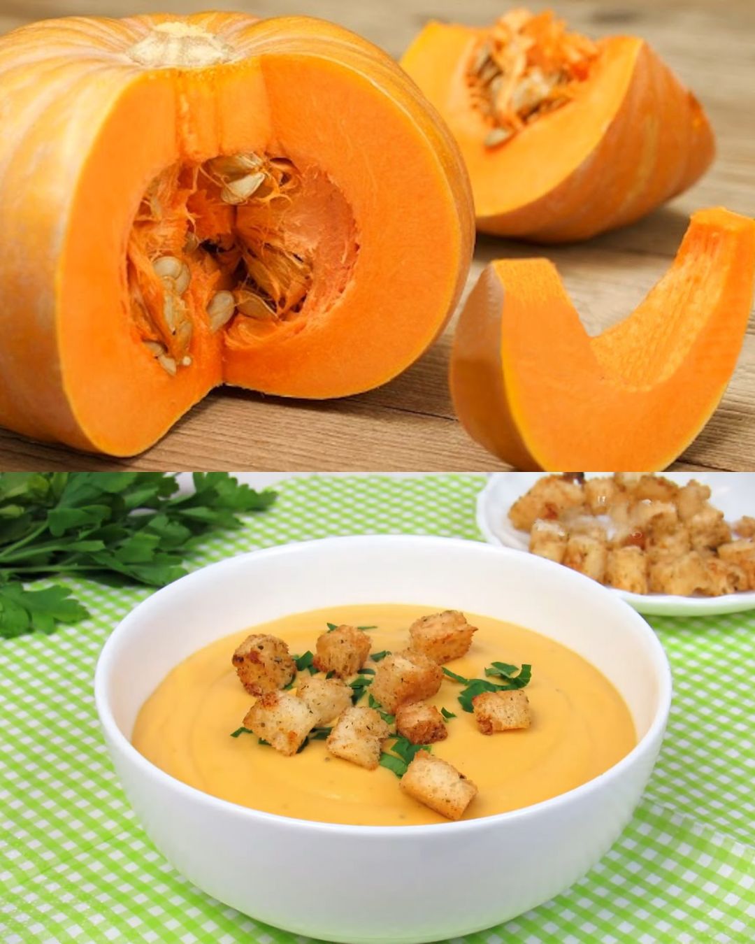 Creamy Pumpkin Soup-Purée with Garlic Croutons