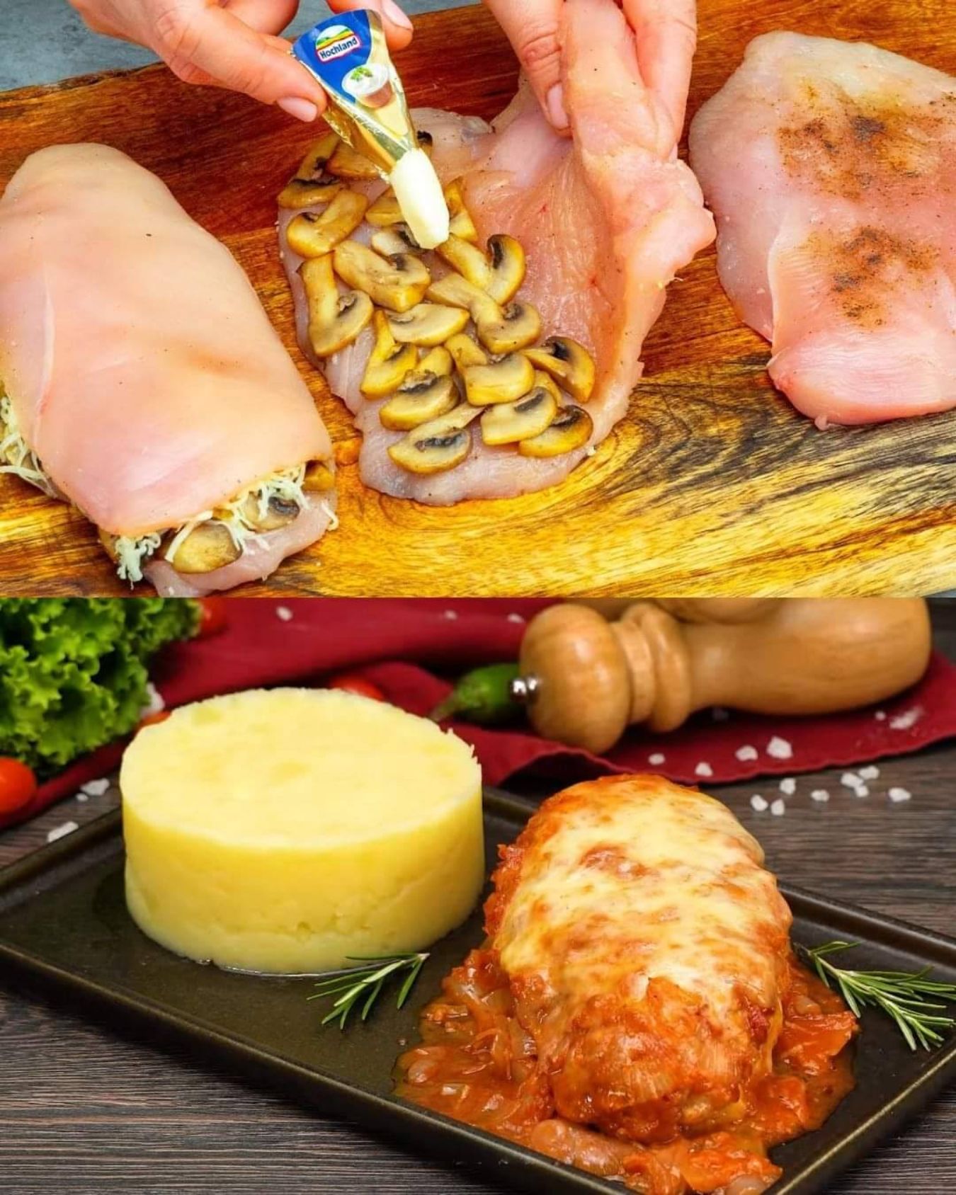 Crispy Cheese-Stuffed Chicken with Tomato Sauce