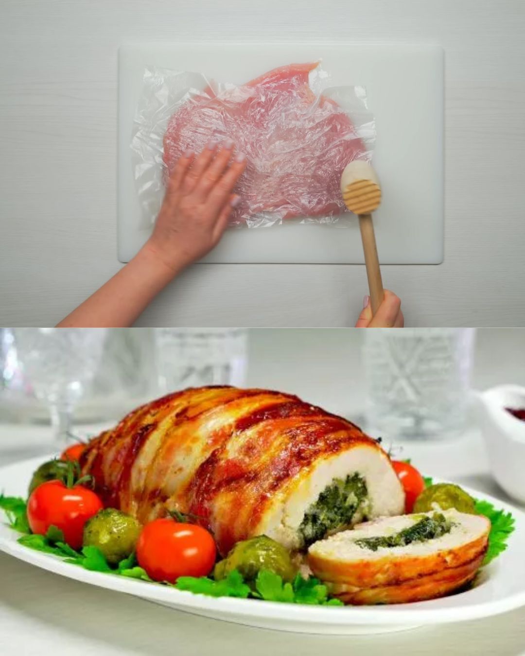 Stuffed Turkey Fillet with Spinach, Bacon, and Sage in White Wine Sauce