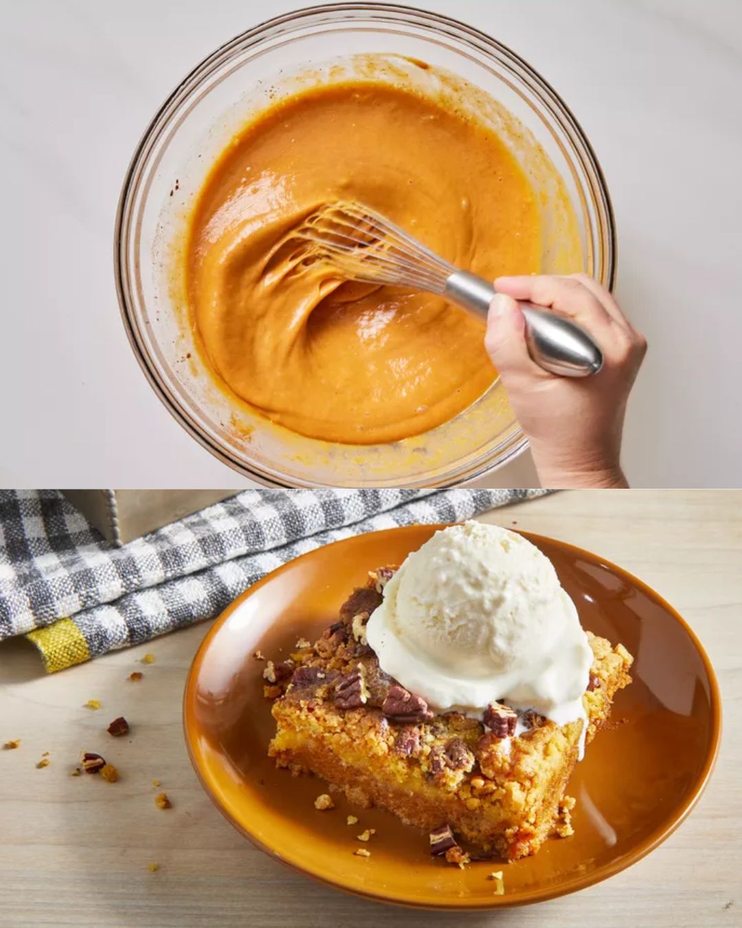 Pumpkin Spice Cake with Whipped Topping and Pecan Crunch