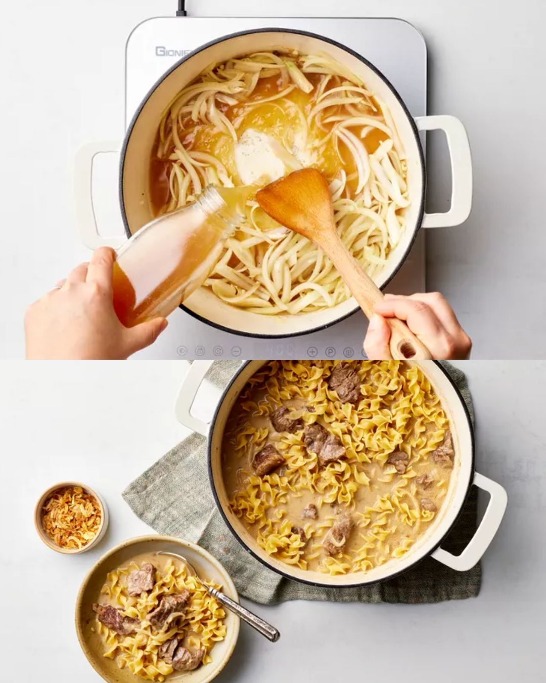 Beef Stroganoff with French Fried Onions