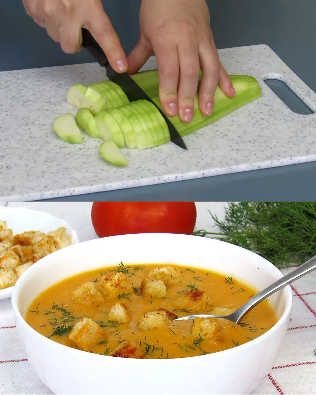 Creamy Zucchini Soup with Homemade Croutons