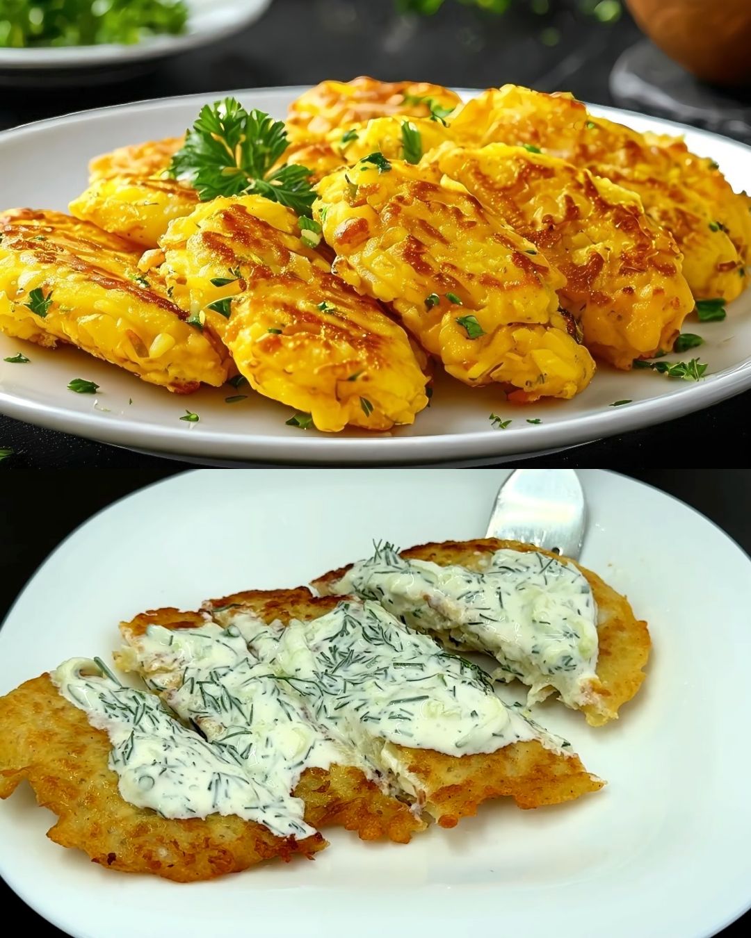 Cabbage Pancakes with Creamy Cucumber-Dill Yogurt Sauce