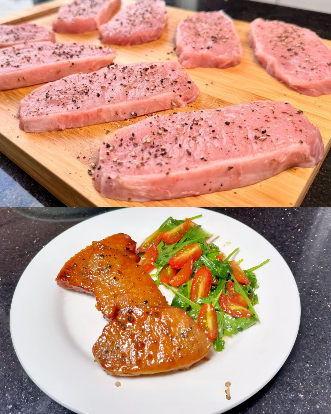 Honey-Glazed Pork with Arugula and Cherry Tomato Salad