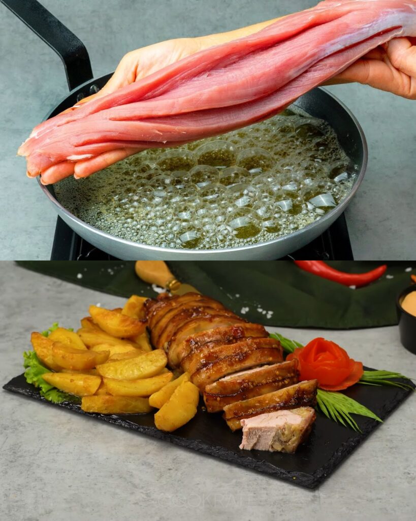 Stuffed Pork Tenderloin with Herb-Roasted Potatoes and Creamy Sauce