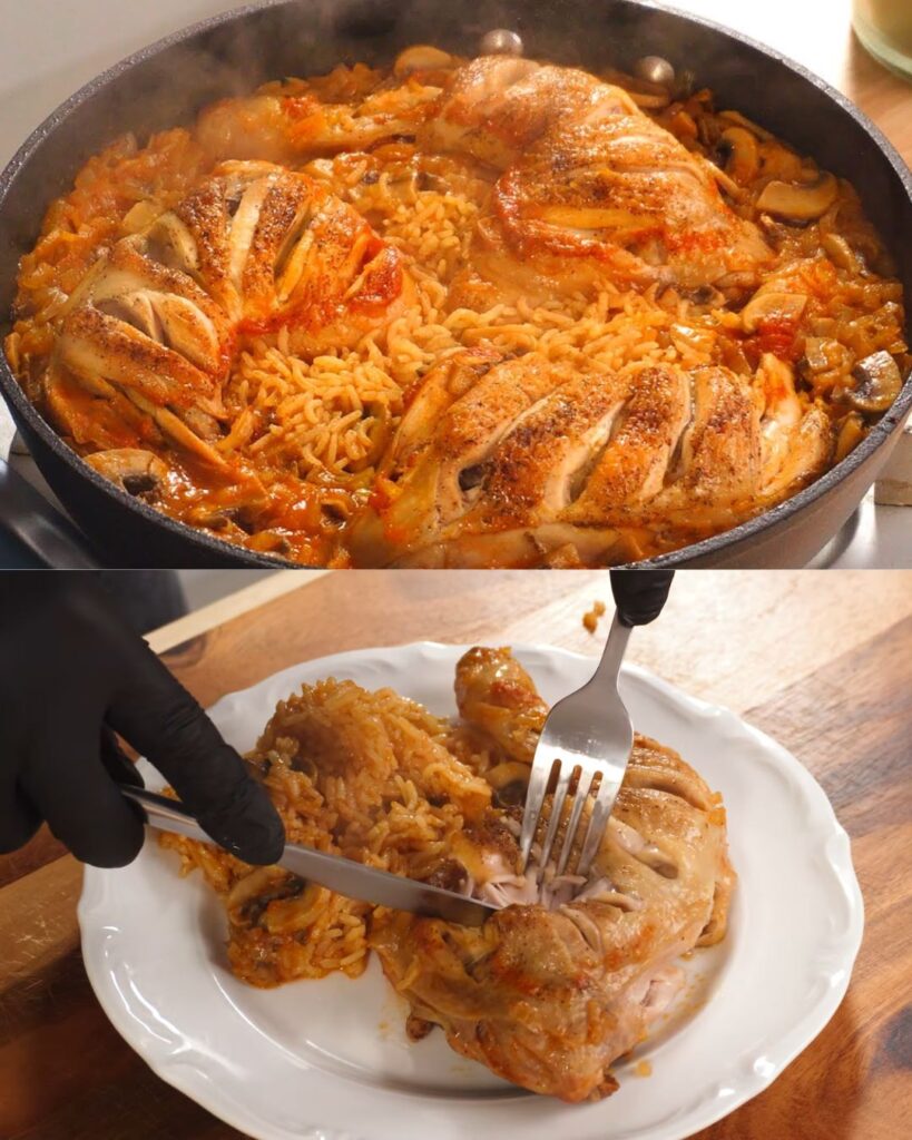 Savory Chicken and Mushroom Rice Bake
