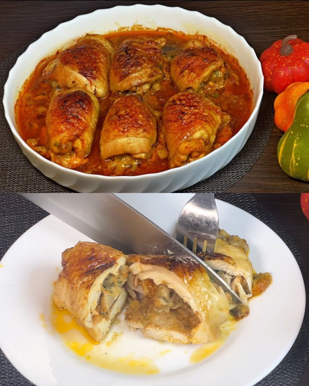 Roasted Chicken Thighs with Mushrooms, Mozzarella, and Sweet Honey Curry Glaze