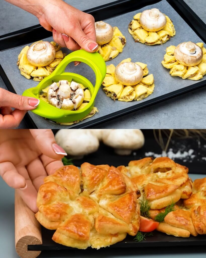 Mushroom and Cheese Puff Pastry Bake finished dish