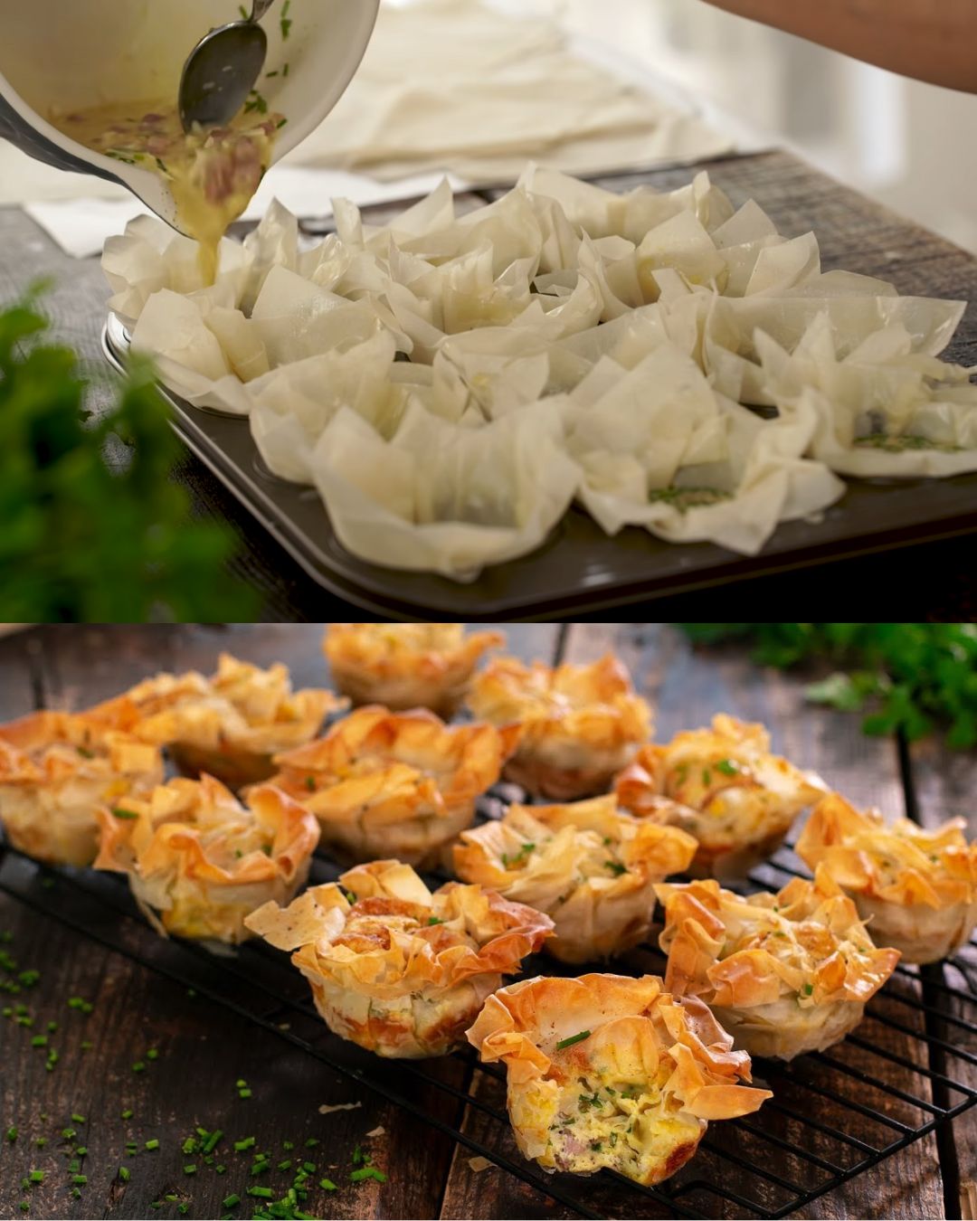 Savory Filo Pastry Tarts with Pancetta and Chives