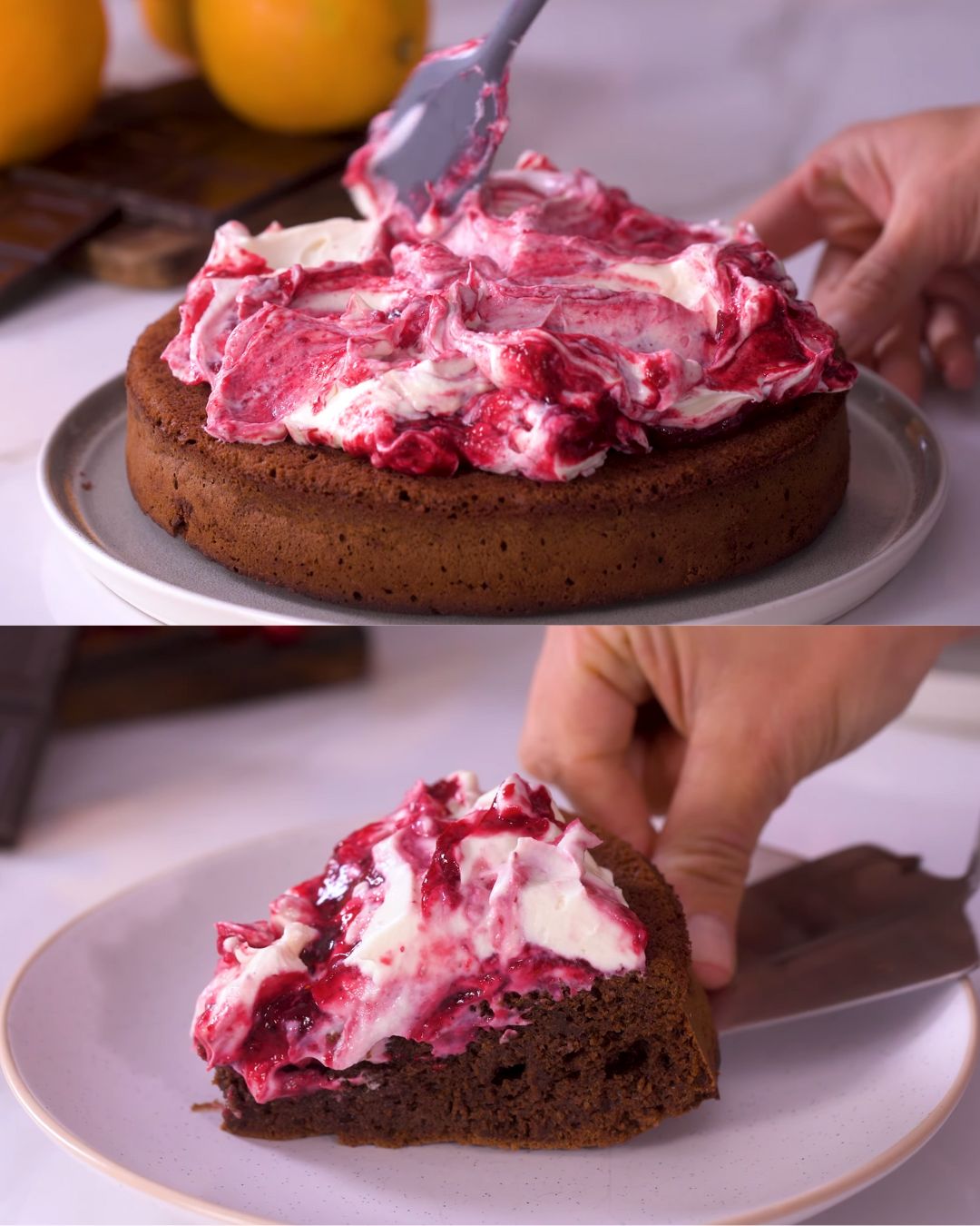 Rich Chocolate Cake with Cranberry Cream Cheese Frosting