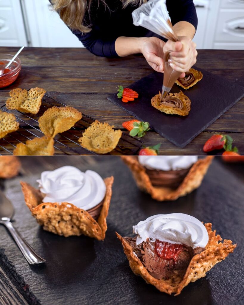 Oatmeal Cookie Cups with Strawberry Jam and Chocolate Ganache