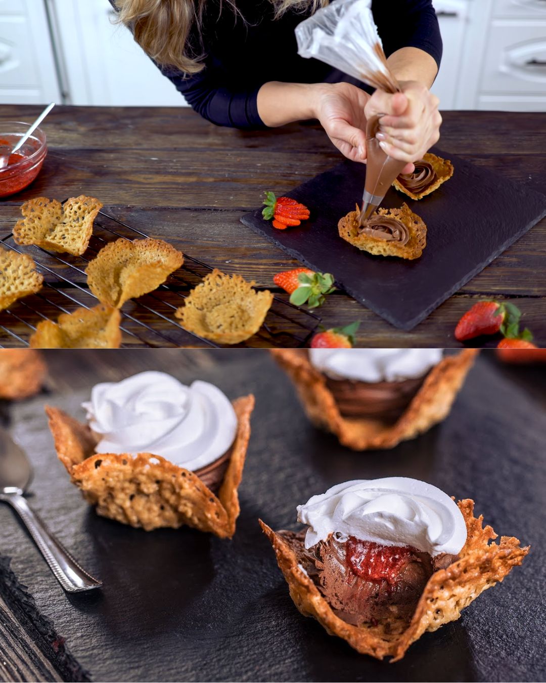 Oatmeal Cookie Cups with Strawberry Jam and Chocolate Ganache