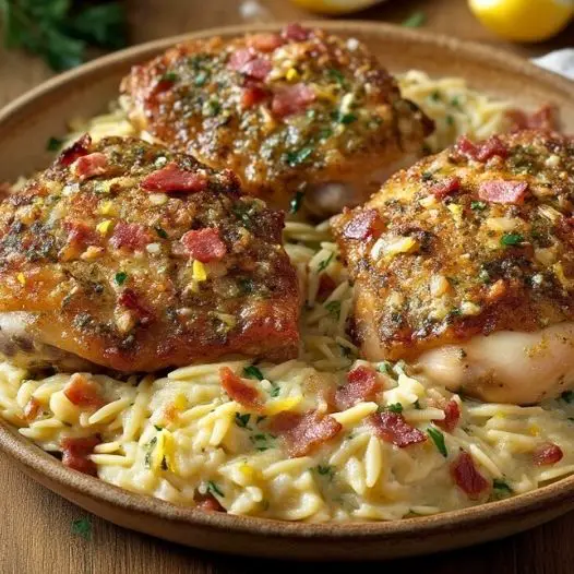 Creamy Lemon Garlic Chicken Thighs with Orzo: A One-Pan Dinner Delight