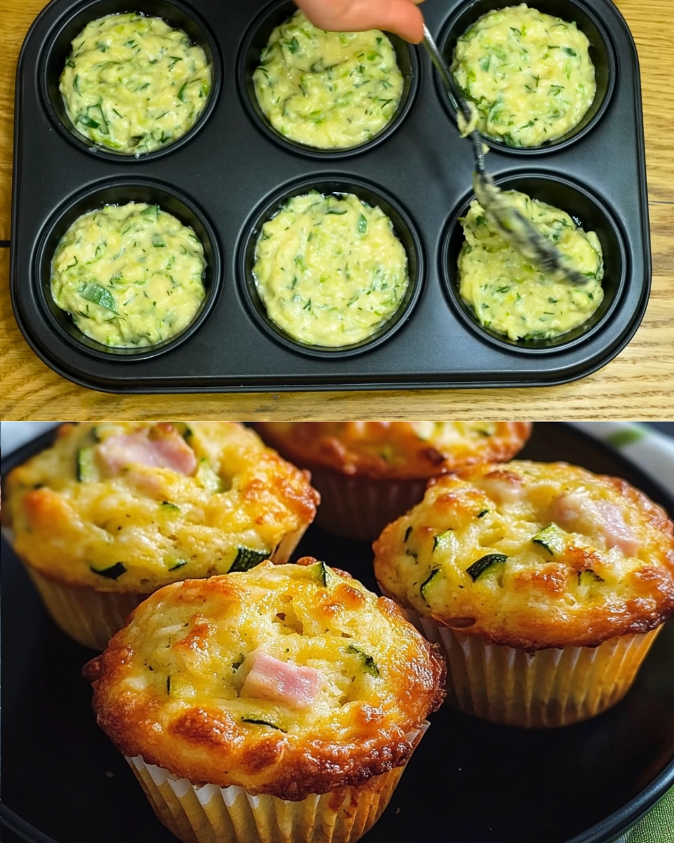 Cheesy Zucchini Muffins with Ham Toppings