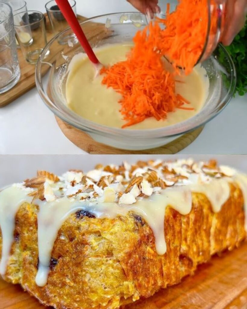 Carrot Apple Oat Cake with White Chocolate Yogurt Glaze finished dish