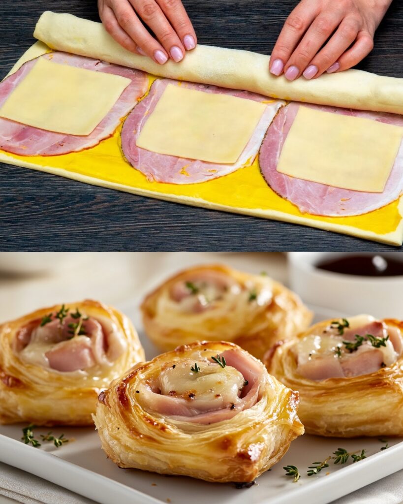 Ham and Cheese Puff Pastry Pinwheels finished dish