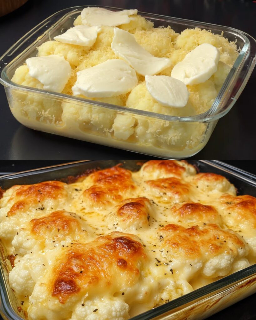 Baked Cauliflower Cheese with Mozzarella and Parmesan