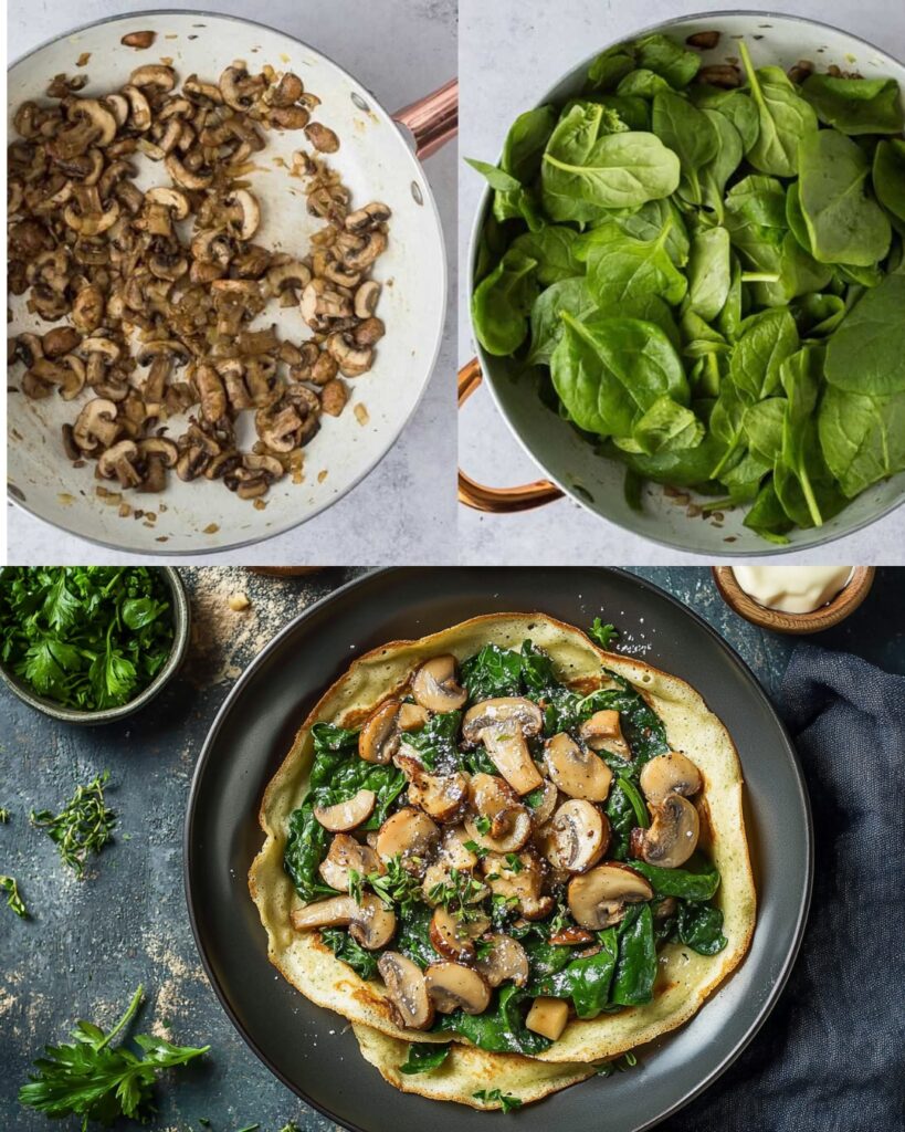 Vegan Mushroom and Spinach Crepes