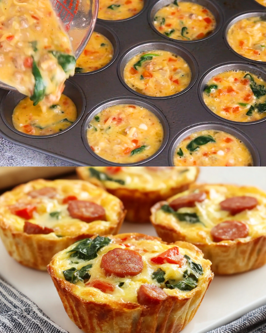 Sausage, Spinach, and Bell Pepper Mini Quiches