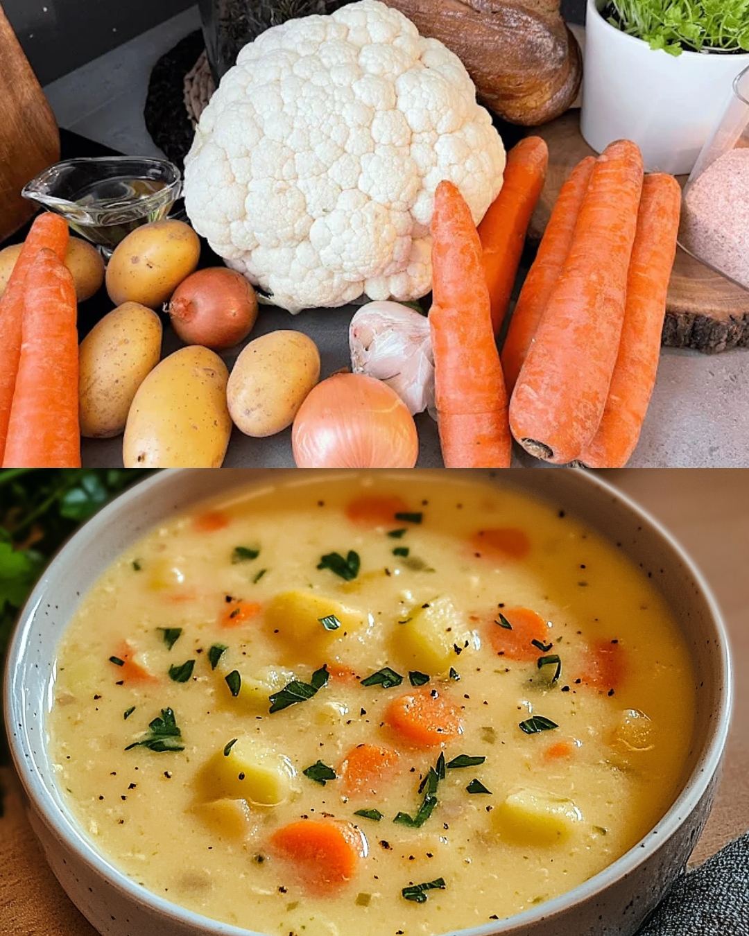 Creamy Potato, Cauliflower, and Carrot Soup