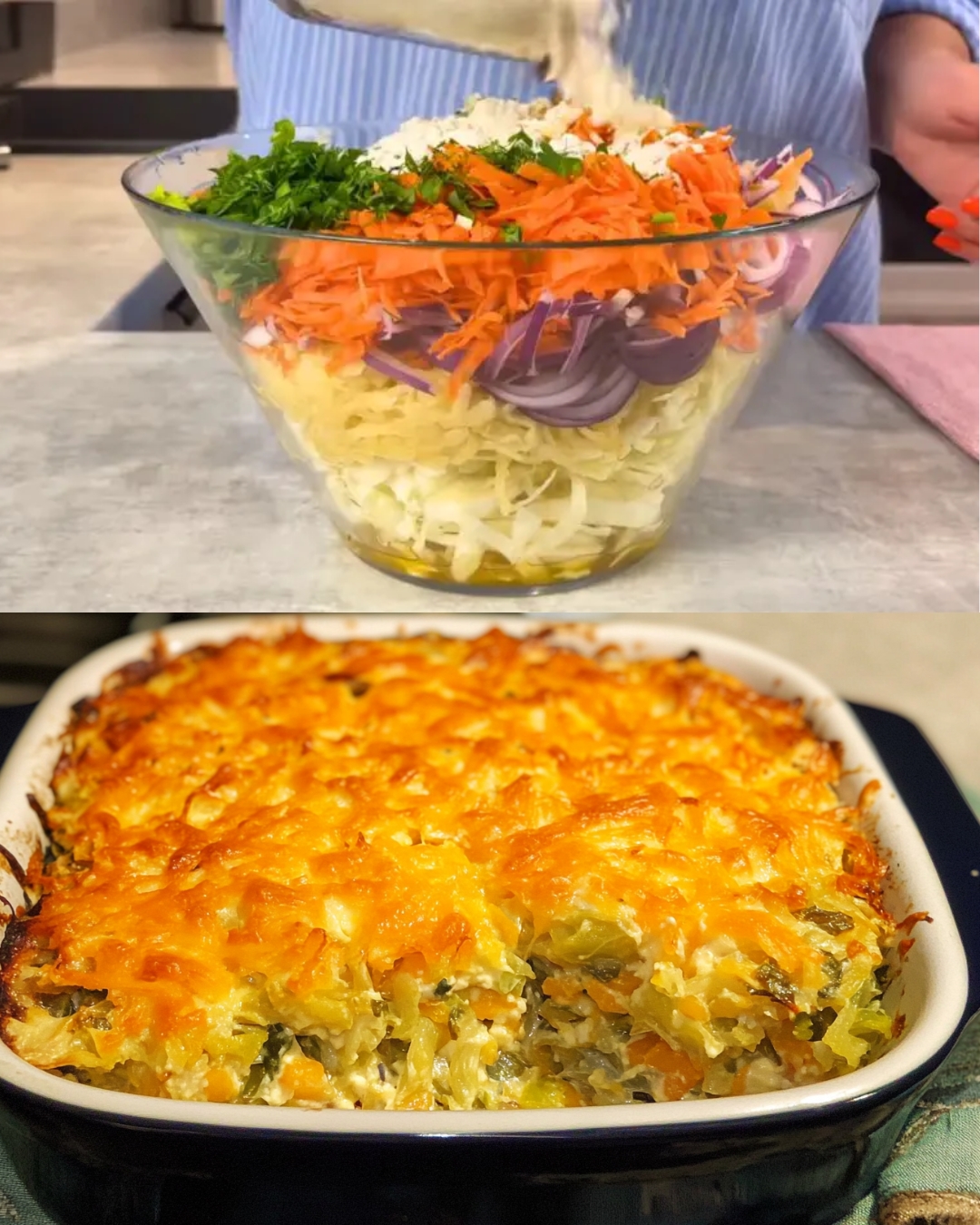 Cabbage, Potato, and Carrot Bake with Cheddar Cheese