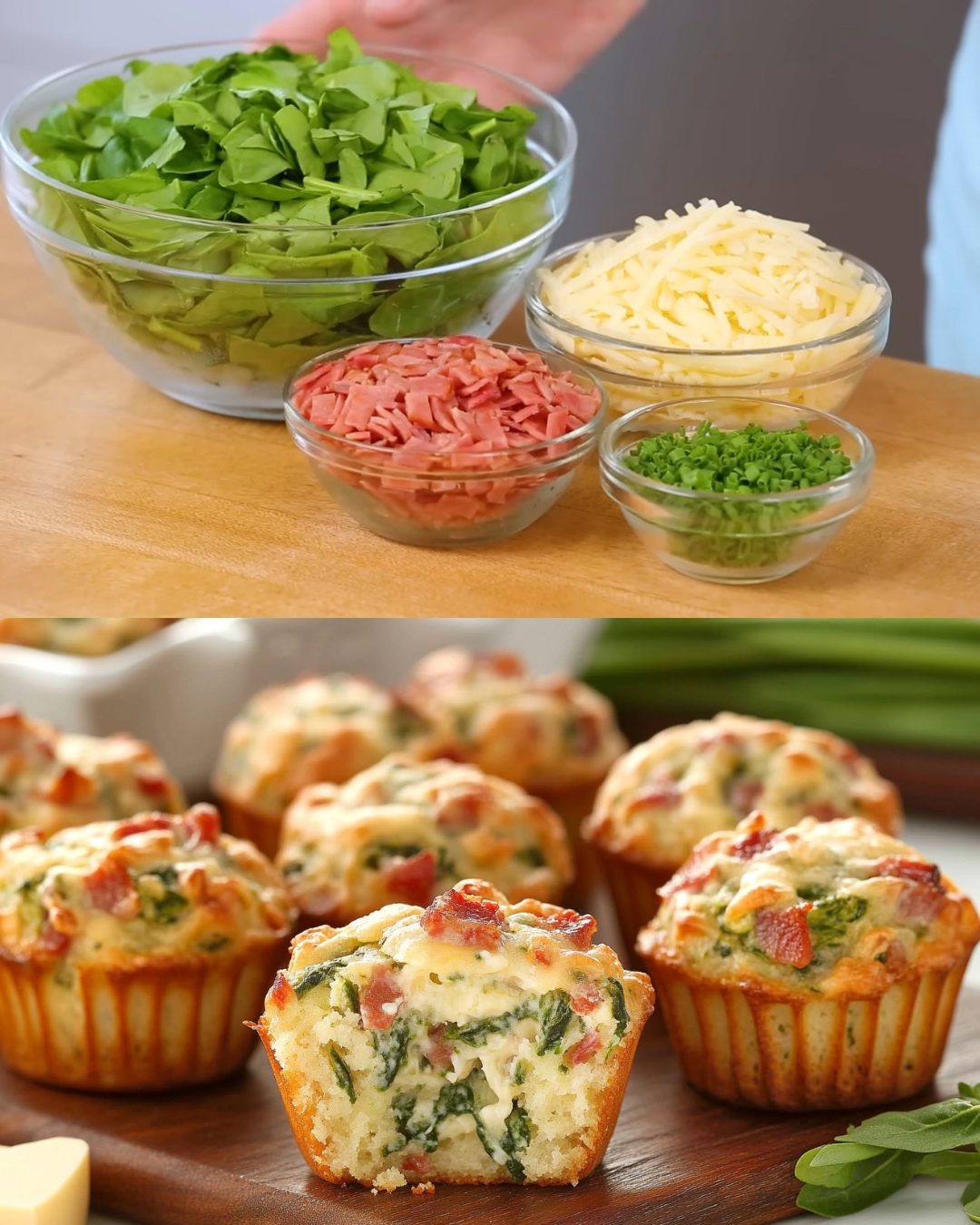 Savory Spinach, Cheddar, and Turkey Bacon Muffins