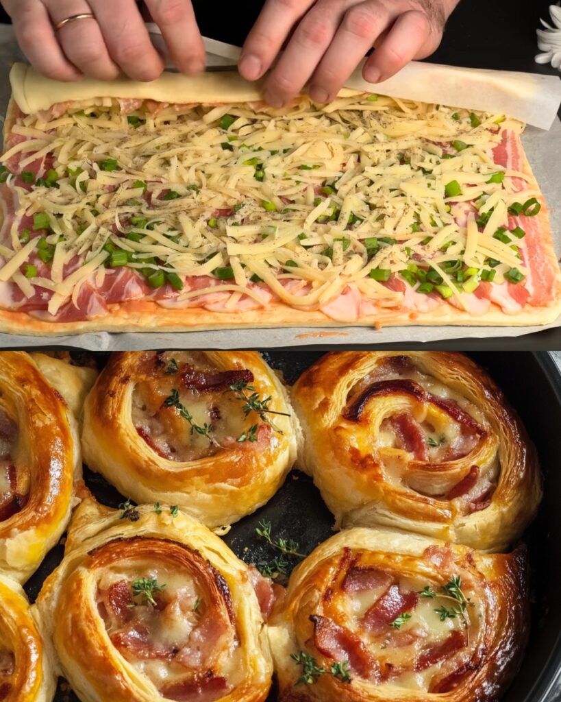 Savory Bacon and Cheese Puff Pastry Bake finished dish
