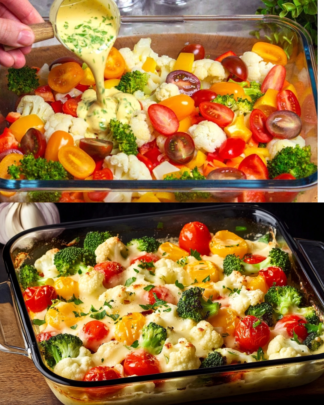 Vegetable Casserole with Garlic Dill Sauce
