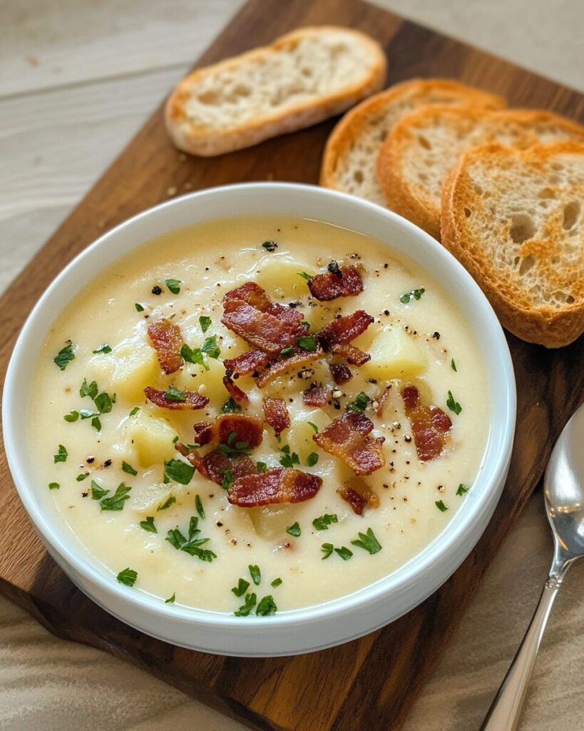 Creamy Potato Bacon Soup finished dish