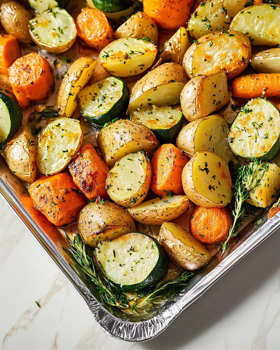 Garlic Herb Roasted Potatoes, Carrots, and Zucchini